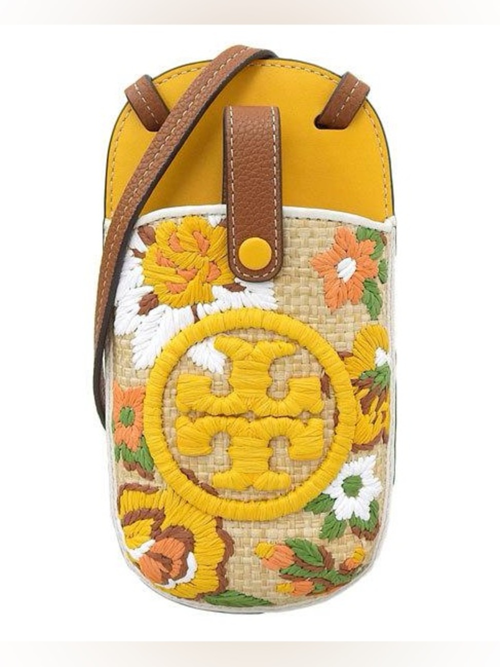 Tory Burch Mustard Floral Embroidered Crossbody Phone Pouch